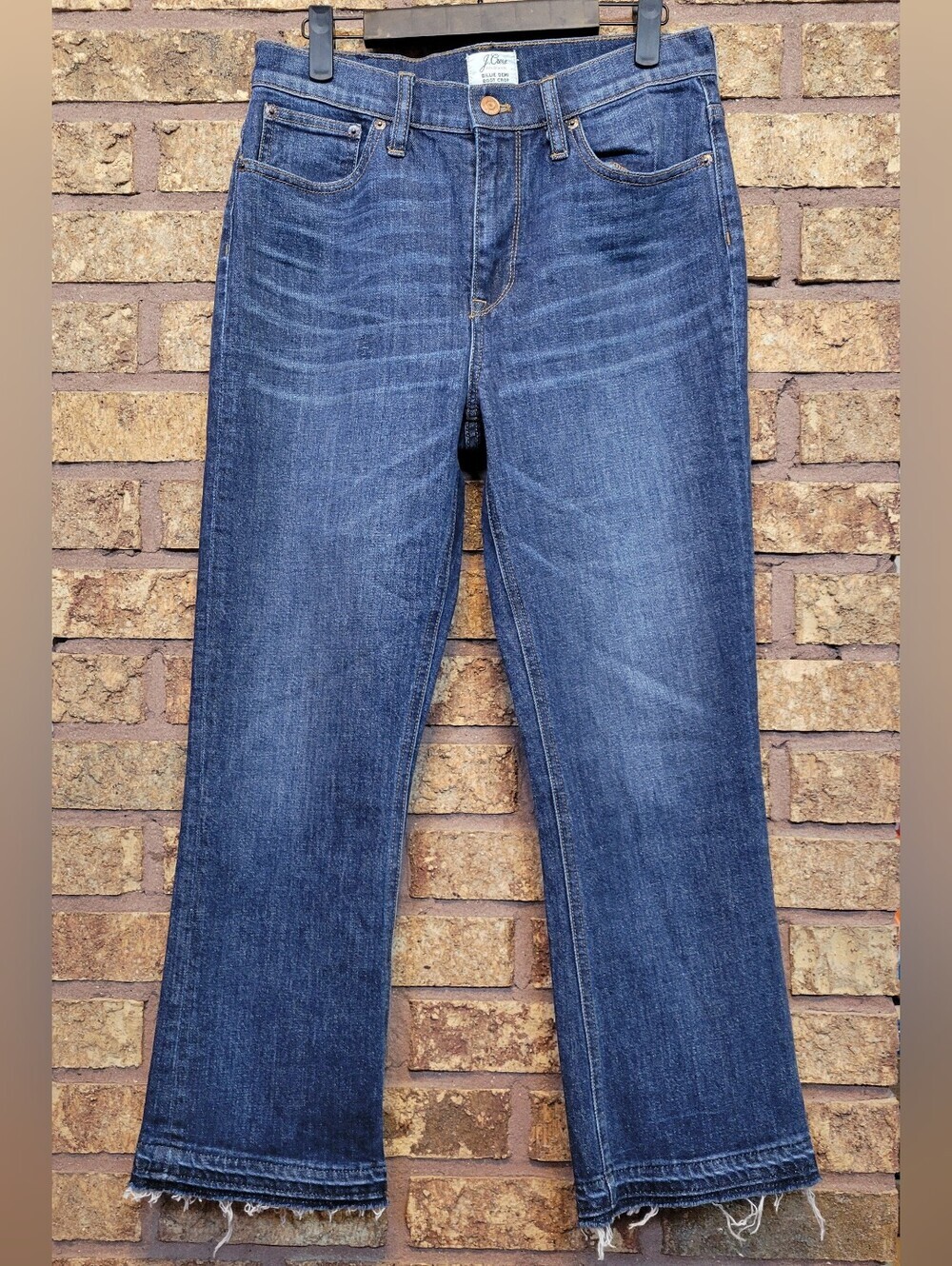 J. Crew Billie Demi Boot Crop Denim Jeans Size 28 Cotton Stretch Raw Hem